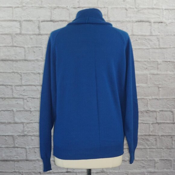 Vintage 70s Blue Cowl Neck Knit Sweater XL - Picture 2 of 5